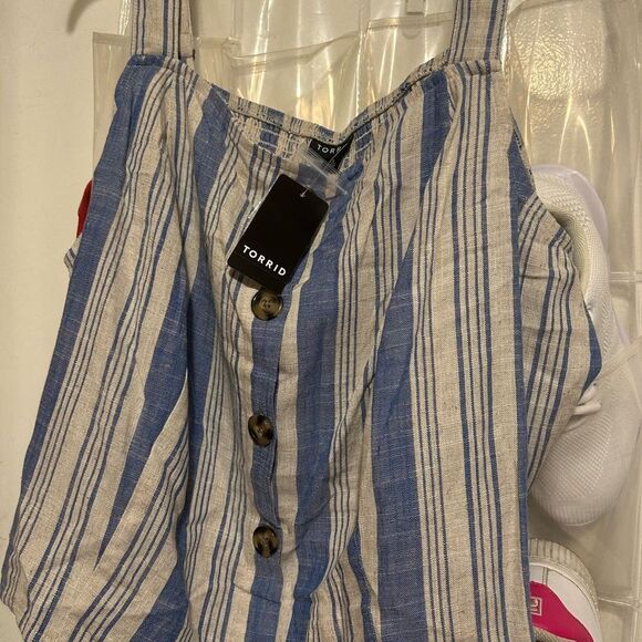 NWT Torrid Blue Striped Mock Button-Down Women's Crop Top - Picture 8 of 11